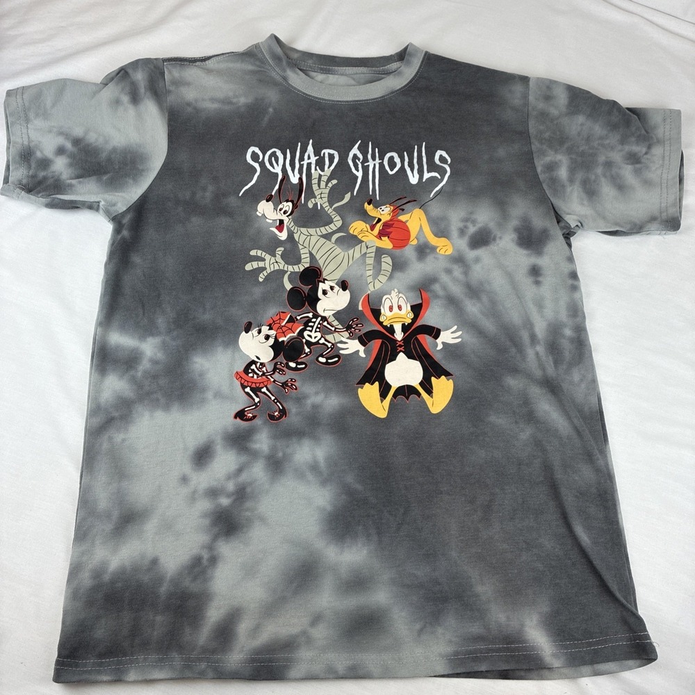 Disney Mickey and Friends Squad Ghouls Halloween Tie Dye T-Shirt Grey Medium